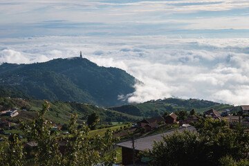 fog over the mountains ,view point  of Phu Thap Boek mountain in Thailand
