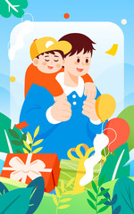 Father's day dad playing with his child, parent-child interaction, vector illustration