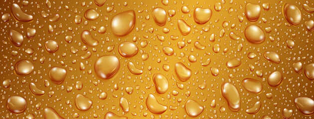 Background of big and small realistic water drops in yellow colors
