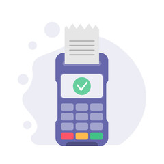 POS Terminal with Receipt. Bank Payment Terminal. Processing NFC payments device. Vector icon.