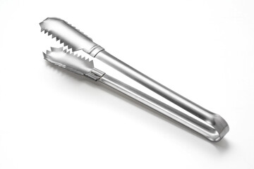 Serving kitchen tongs on white.