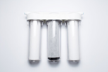 Water filtration system on white background. Top view.