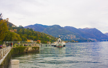 Picturesque coast of Lake Como in city Como