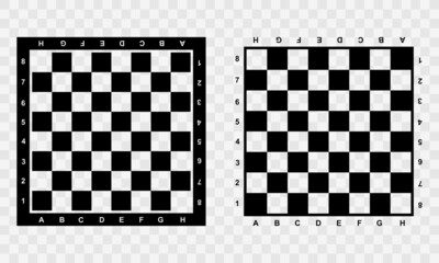 Empty chess board vector icon on transparent background. Black and white chess board. Vector 10 EPS. - obrazy, fototapety, plakaty