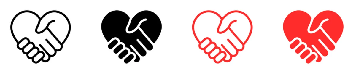 Fotobehang Abstract set with red and black handshakes heart vector icons. Sign friendship or partnership icons. Peace and love symbol. Sign agreement.  © Міша Герба