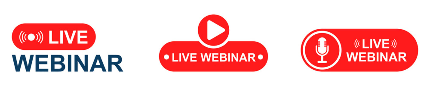 Live webinar vector set. Button with live stream, seminar or online conference. Online virtual education.
