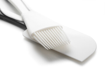 Cooking silicone brush and spatula isolated on white