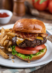 Bacon cheeseburger on a toasted bun