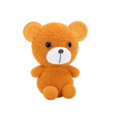 3d render illustration of cute toy bear with golden brown fur on white background.