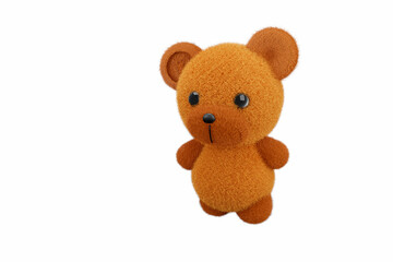 3d render illustration of cute toy bear with golden brown fur on white background.