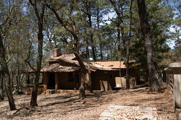 Cabaña típica insertada en el bosque de Tapalpa en el Estado de Jalisco México.