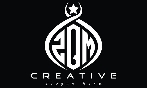 ZQM three letters monogram curved initial oval logo design, geometric minimalist modern business shape creative logo design
