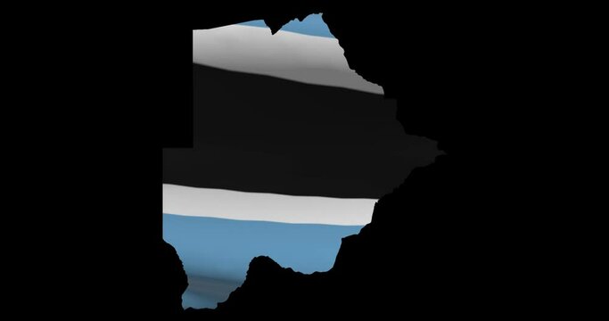 Botswana national flag on map outline, waving animation. 4K alpha channel graphic footage of country shape