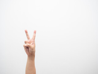 Hand gesture finger two isolated white