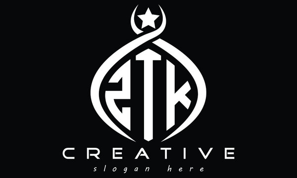 ZTK three letters monogram curved initial oval logo design, geometric minimalist modern business shape creative logo, vector template