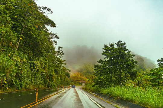 Beautiful road in the montains, rainforest Roads of Costa Rica, Heredia province, Costa Rica