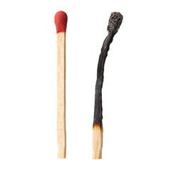 Burnt matches isolated on white. Box of matches. Different stages of match burning Burnt matches. 