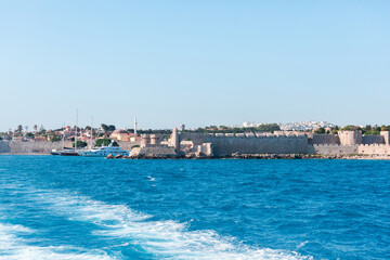 Fototapeta premium Panoramic view of the city of Rhodes from the sea, Greece