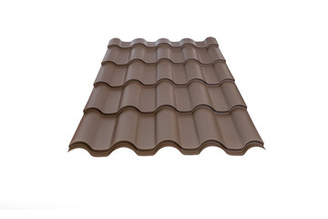 Brown Metal tile roof sheet isolated on white background. Material for roof.