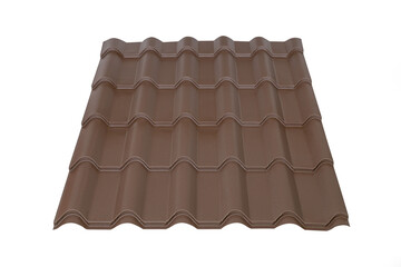 Brown Metal tile roof sheet isolated on white background. Material for roof.