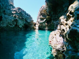 Breath taking cave in the turqouise Sea on spilies beach crete