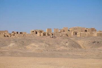 Panoramic View to an ancient Christian cemetery in El Bagawat, one of the oldest in the world, which functioned at the Kharga Oasis in southern-central Egypt