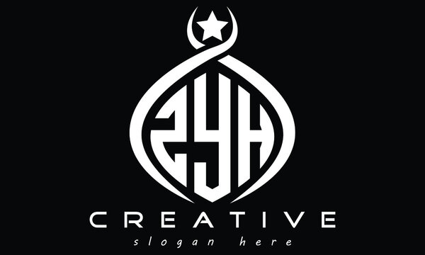 ZYH three letters monogram curved initial oval logo design, geometric minimalist modern business shape creative logo, vector template