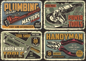 Work tool posters collection with scraped effect