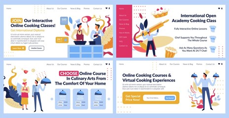 Online cooking class advertising at web banner set