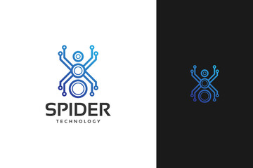 minimal spider tech technology logo design vector