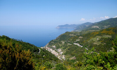 Fototapeta na wymiar Rural and touristic landscape in the territory of Riomaggiore at the Cinque Terre in the Liguria, Italy 