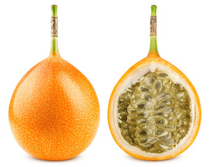 Granadilla or yellow passion fruit isolated on white background, clipping path, full depth of field
