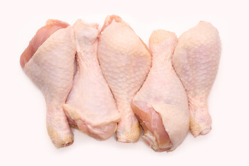 Raw chicken legs on white background isolated. Chicken meat. Diet meat.