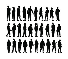 Vector silhouettes, Outline silhouettes of people, Contour drawing, people silhouette, Icon Set Isolated, Silhouette of sitting people, Architectural set 