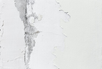 White concrete weathered wall with flaking paint background/textured.