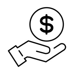 financial investment icon, saving money, salary, holding dollar, line symbol on white background