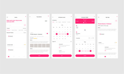  Travel Booking App UI Kit to book a trip and schedule flight, tour or room in a hotel