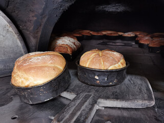 bread in traditional oven fresh just baked in village vrosina greece