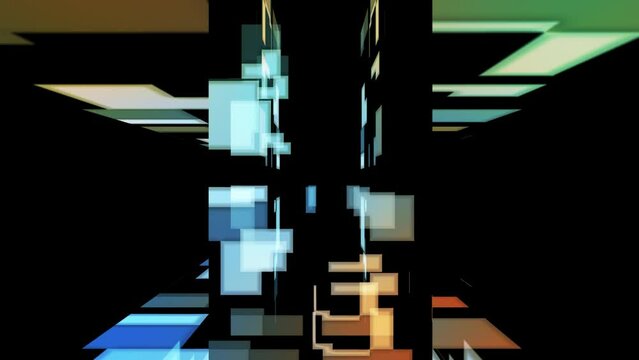 Creative graphic web interior with transparent geometric layers and moving structures