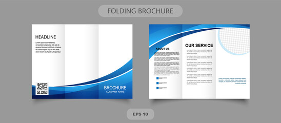 Tri fold wave brochure layout. Blue and white flyer. For design and print - obrazy, fototapety, plakaty