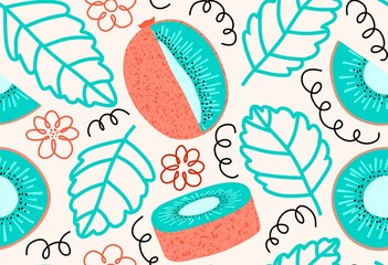 seamless pattern with fresh kiwi fruit. vector illustration