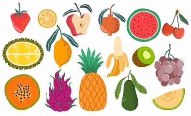  fresh fruit doodle vector set. vector illustration