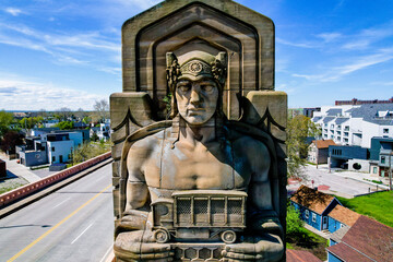 Front view of one of Cleveland's own Guardians of Traffic Statues on a beautiful sunny day. This...
