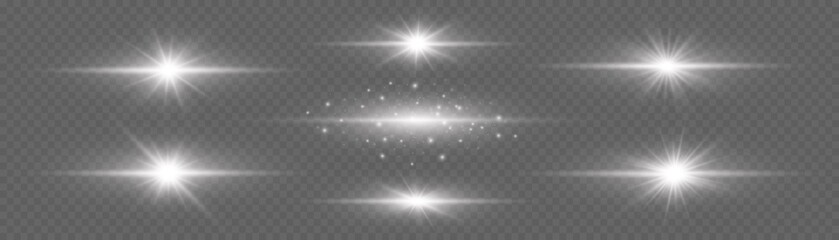 horizontal white light rays star flashes, sun rays