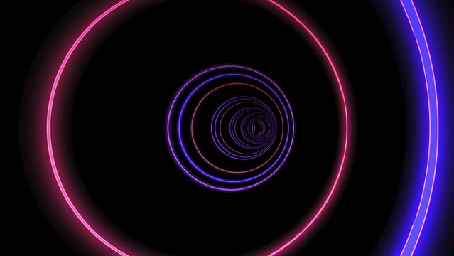 Movement through the tunnel of colorful neon rings