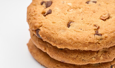 Homemade chocolate cookies on white background. Dessert. 
