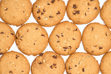Homemade chocolate cookies on white background. Dessert. 