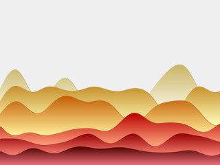 Abstract mountains background. Curved layers in yellow orange red colors. Papercut style hills. Appealing vector illustration.