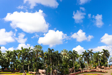 Naklejka premium Pattaya, Chonburi, Thailand - April 22: 2022 Beautiful view of the Nong Nooch Tropical Botanical Garden. Pattaya, Kingdom of Thailand.