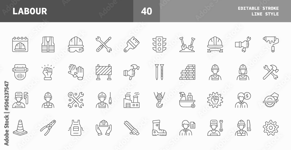 Wall mural labor icons set. line set of vector icons editable stroke and pixel perfect. can used for digital pr